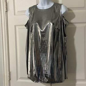 NWT MICHAEL Michael Kors Metallic Silver Cold Shoulder Blouse Size Medium